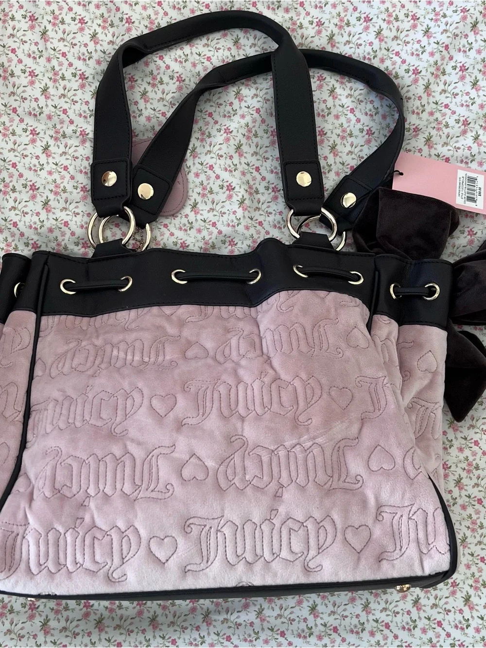 Juicy Couture Light Pink Quilted Logo Tote with Black Trim